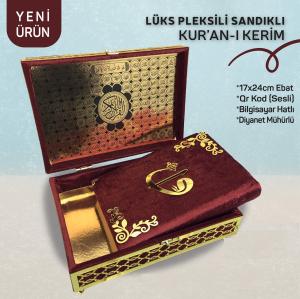 Lüks Sandıklı Çeyizlik Bordo Kadife Kuranı Kerim